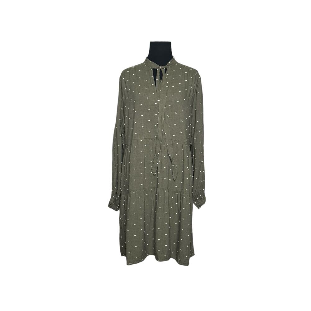 Zara green white polka dots long sleeves tiered dress size Large